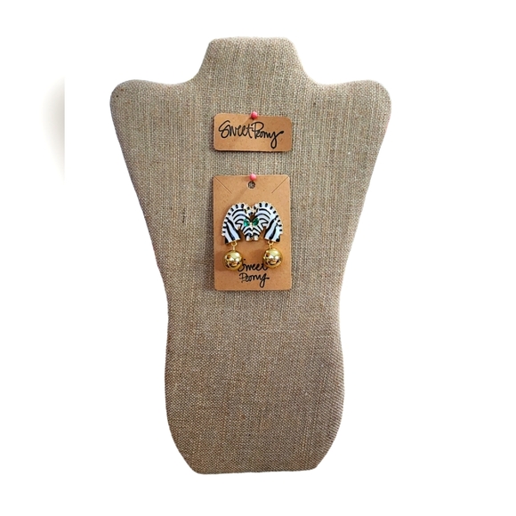 Zebra Rhinestone and Ball Dangle Earrings - Picture 2 of 2